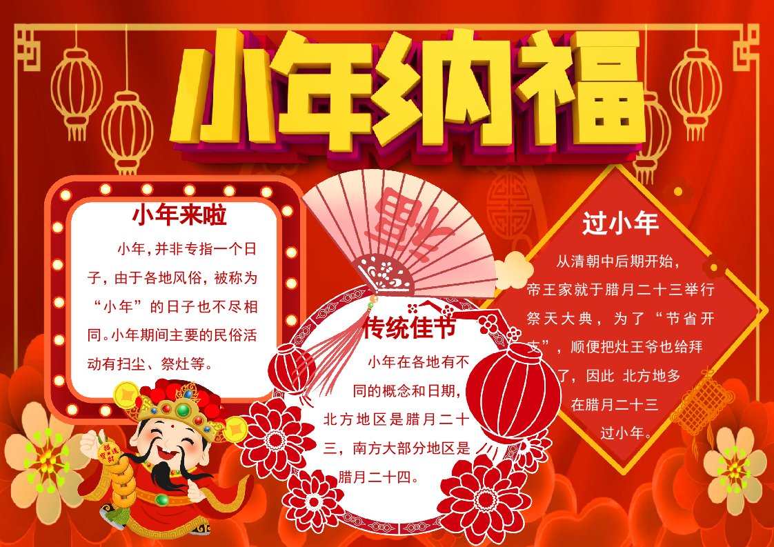 红色喜庆过小年手抄报Word模板